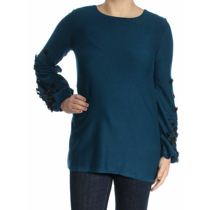 ALFANI LADIES SWEATER GEMSTONE OCEAN TEAL, EMBELLISHED SLEEVES