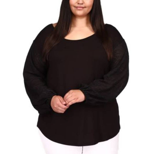 Michael Kors Women's Black Long Sleeve Crochet Blouse, Size 2X