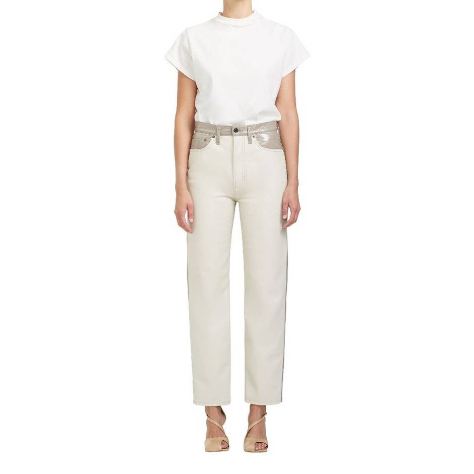 AGOLDE PANELED 90'S PINCH WAIST DETOX LEATHER PANTS POWDER QUAIL