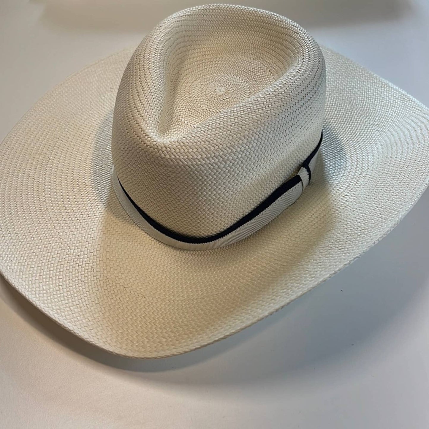 Rag & Bone White Straw Wide Brim “Panama” Hat, White & Black Band