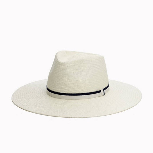 Rag & Bone White Straw Wide Brim “Panama” Hat, White & Black Band