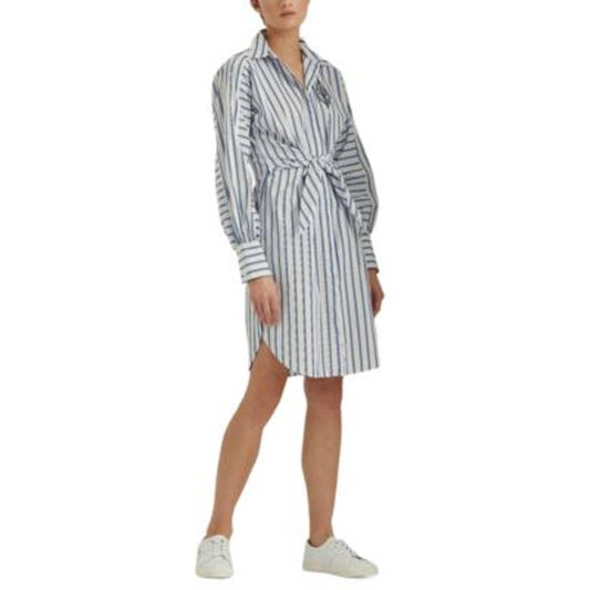 Lauren Ralph Lauren Ladies Blue & White Striped Cotton Broadcloth Shirtdress, 6