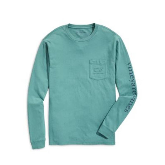 Vineyard Vines Men's Green & Navy Blue Long Sleeve T-Shirt, "Vintage Football"