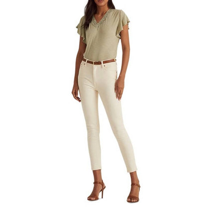 Lauren Ralph Lauren Linen-Blend Jersey Flutter-Sleeve Blouse Ranch Sage