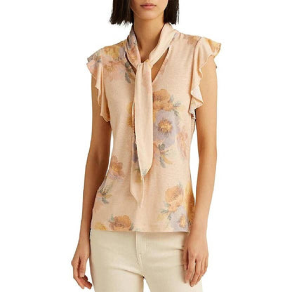 Lauren Ralph Lauren Floral Tie-Neck Top Blush/Sage