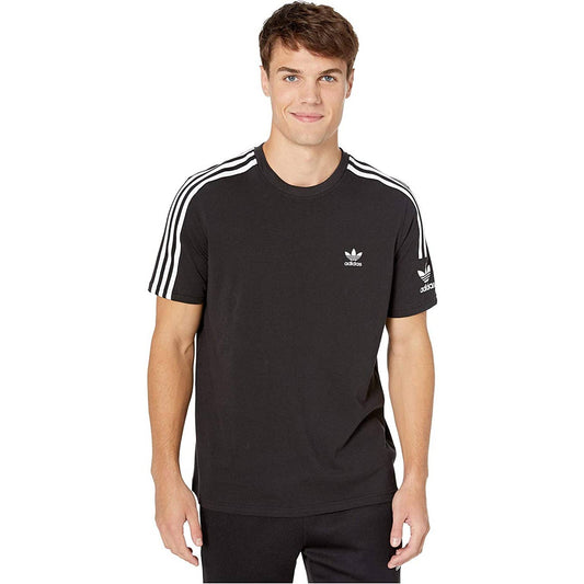 ADIDAS Men's Black & White Tech Tee Shirt, Shoulder Stripes, Size Small