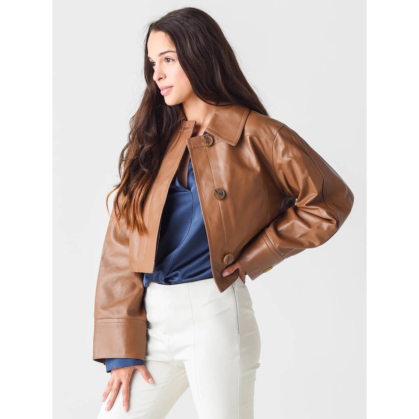 VINCE WOMEN'S LEATHER CROPPED JACKET