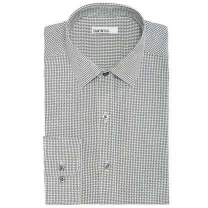 BAR III MEN'S SLIM FIT STRETCH DRESS SHIRT CHECK BLACK WHITE