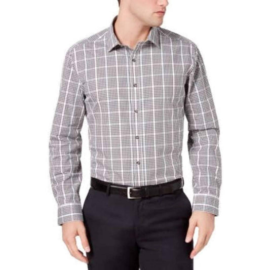 BAR III Men's Multi-Color Checkered Button Up Shirt, Slim Fit Stretch, Size Med