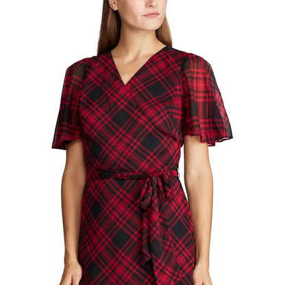 LAUREN RALPH LAUREN WOMEN'S OLEANDER PLAID DRESS, RED BLACK