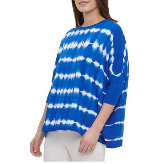 Calvin Klein Ladies Oversized Blue & White Tie Dye Stripe Sweater