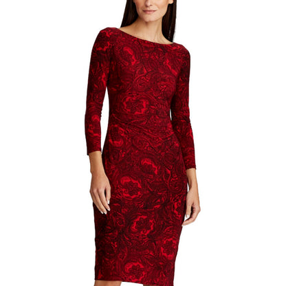 LAUREN RALPH LAUREN LADIES VICTORINA ABSTRACT PRINT JERSEY DRESS, RED