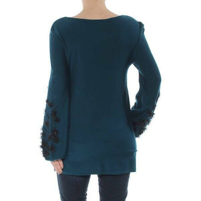 ALFANI LADIES SWEATER GEMSTONE OCEAN TEAL, EMBELLISHED SLEEVES