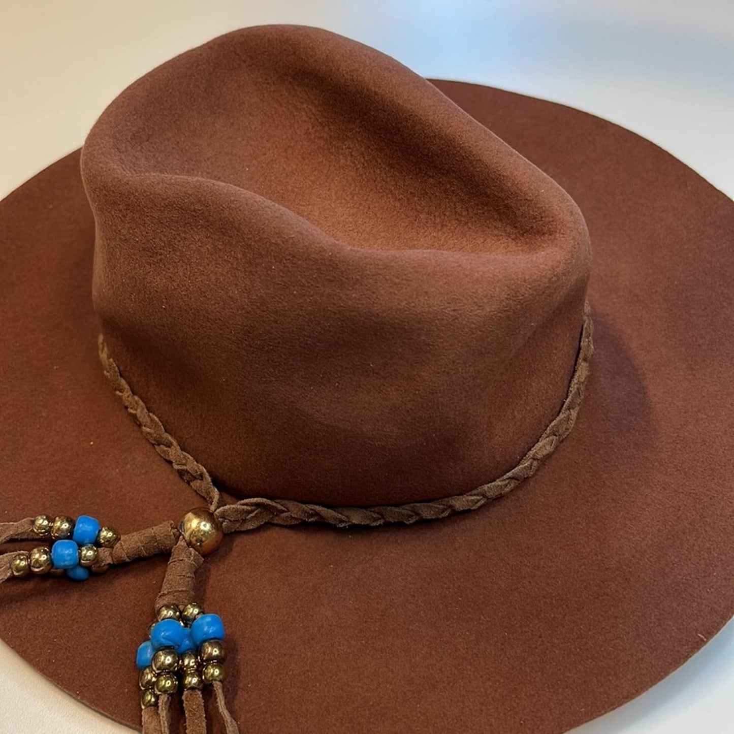 Ale by Alessandra Brown Gaucho Fedora, Braided Band, Gold & Blue Beads