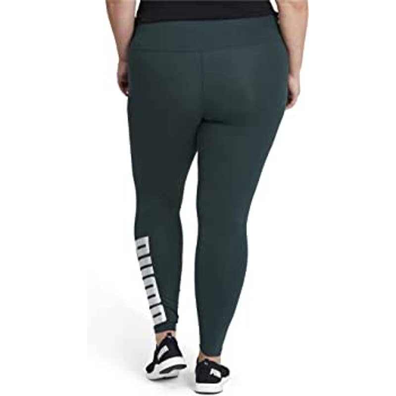 PUMA Ladies Green Gables & Silver "Athletic Logo Tight" Leggings, Size Small NWT