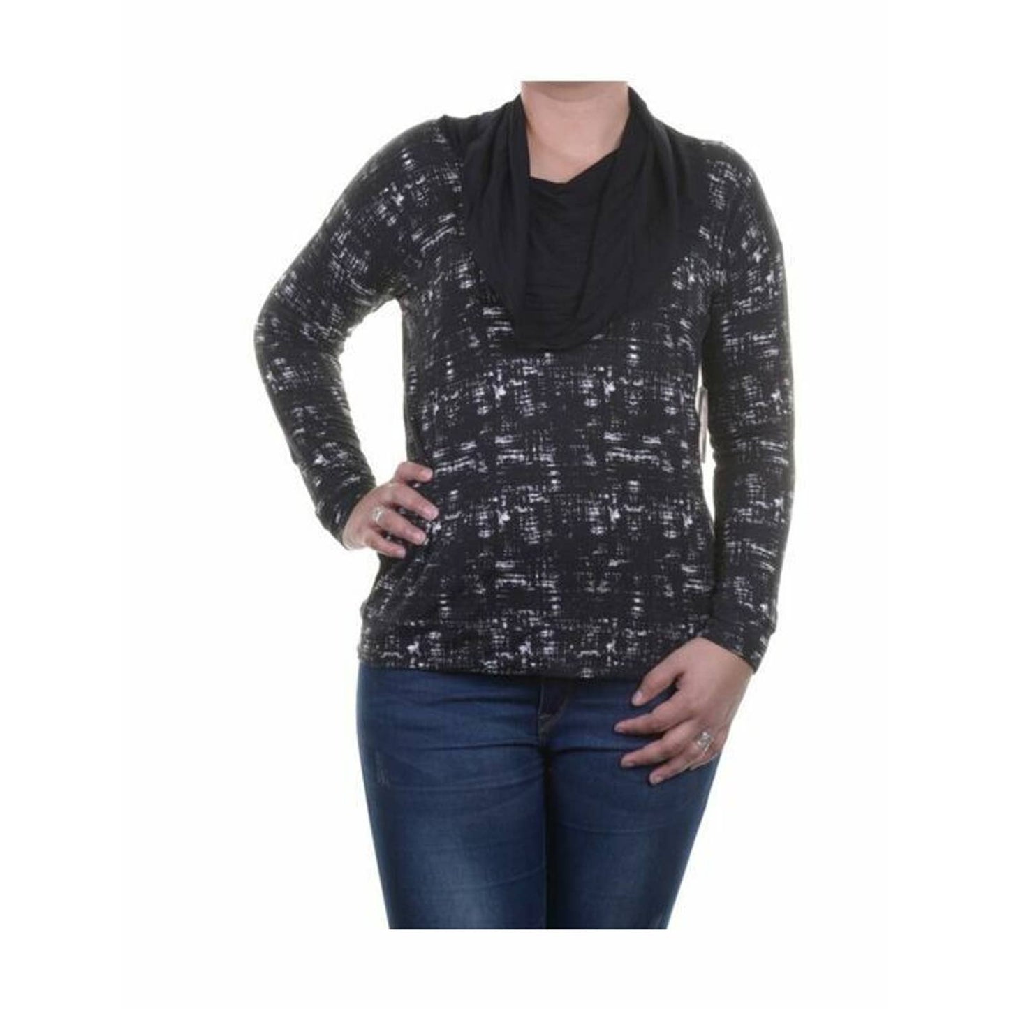 KENSIE Black/White, Long Sleeve/Cowl Neck/Printed Sweater Top, XS $79 NWT!