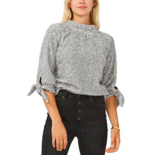 Vince Camuto Women's Silver Gray Heather Fleece Sweater w/ Keyhole Accents, XS