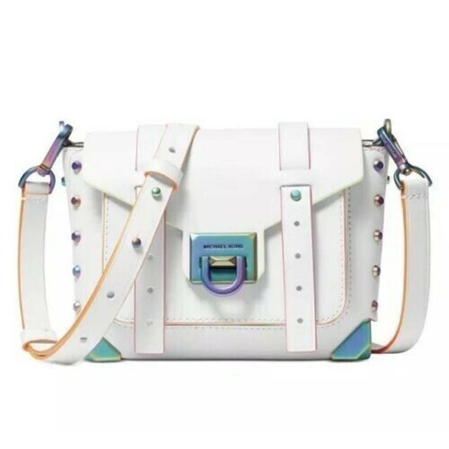 Michael Kors Manhattan Leather Small Messenger Optic White/Oil Slick