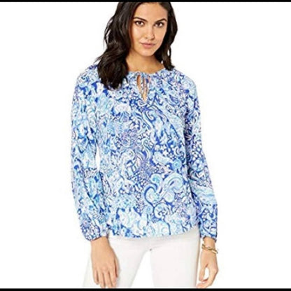 Lilly Pulitzer Blue & White Paisley Print Willa Top