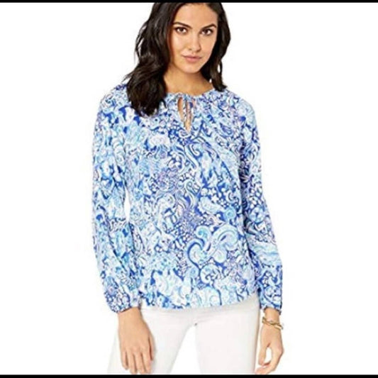 Lilly Pulitzer Blue & White Paisley Print Willa Top, Size Small, NWT