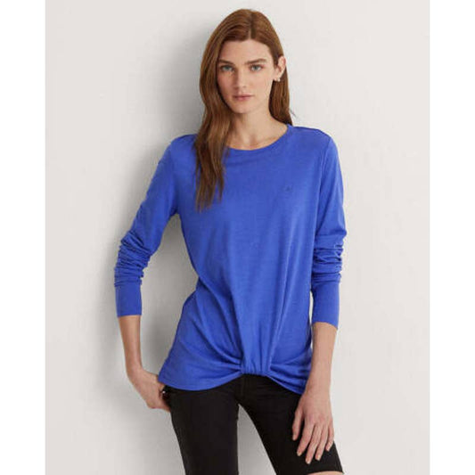 Lauren Ralph Lauren Women's Long Sleeve Pampelonne Blue Twist Front Blouse, XXL