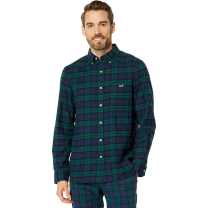 Vineyard Vines Men's Green, Black, & Navy Blue "Blackwatch" Flannel Button-Down