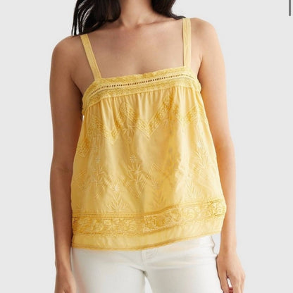 Lucky Brand Bright Yellow Smock Blouse w/ Adjustable Straps