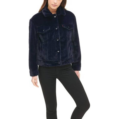 Levi's Women's Ultra Soft Faux Fur Trucker Jacket Midnight Blue