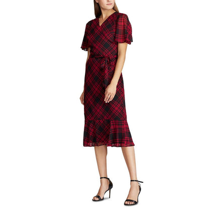 LAUREN RALPH LAUREN WOMEN'S OLEANDER PLAID DRESS, RED BLACK