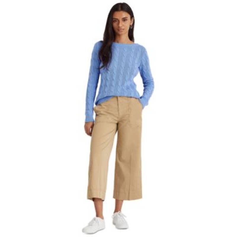 Lauren Ralph Lauren Women's Birch Tan Cropped Wide Leg Cargo Pants, Size 16