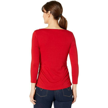 Michael Kors Ladies Lace-Up Detail 3/4-Sleeve Top Crimson PM, NWT $78