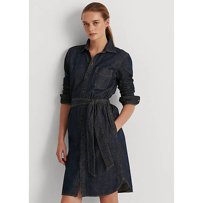 Lauren Ralph Lauren Women's Dark Rinse Denim Belted Midi Dress