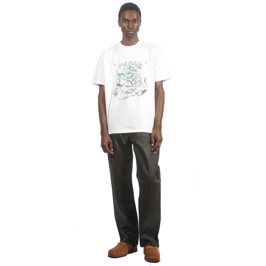 Our Legacy Men's Ivory Graphic Tee Shirt w/ Lucky Cherub Print, Short Sleeve