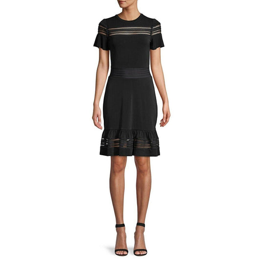 MICHAEL Michael Kors Mesh Mix Ruffle Dress, Black, PL, NWT