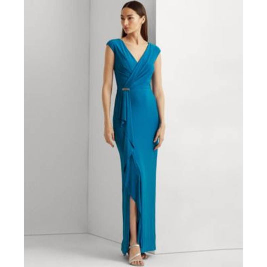 Lauren Ralph Lauren Ladies Bondi Blue Ruffle Trim Jersey Gown, Size 10, NWT!