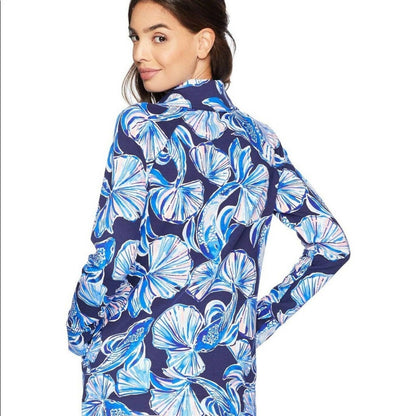 Lilly Pulitzer Ladies Blue, White, & Pink Floral Pattern "Booker" Pullover