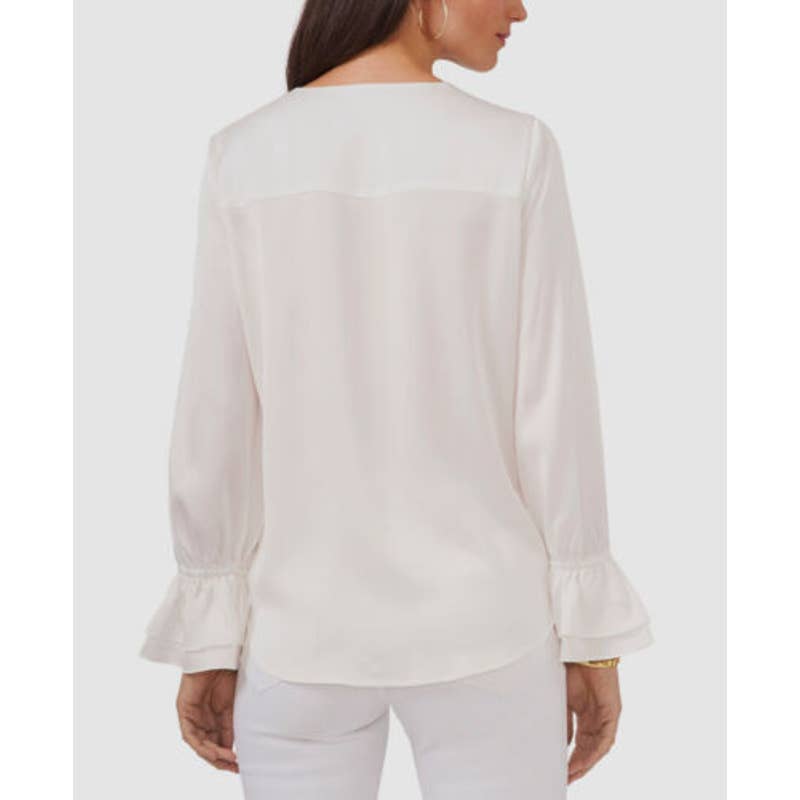 Vince Camuto Ladies New Ivory Solid Surplice Ruffle Cuff Blouse, Size Medium NWT