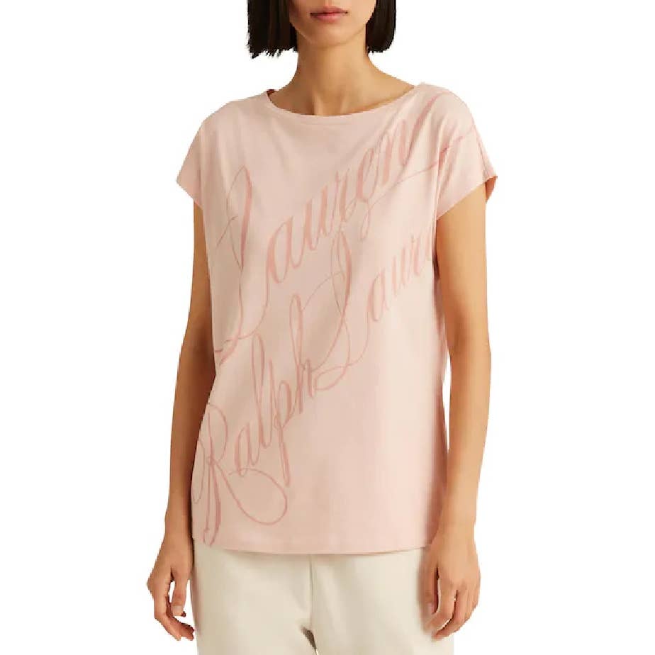 Lauren Ralph Lauren Script-Logo Cotton-Blend T-Shirt Pale Pink