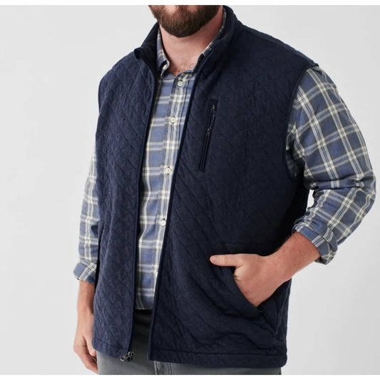 Faherty Men's "Epic Melange" Quilted Fleece Vest, Navy Blue, ZipUp