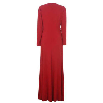 LAUREN RALPH LAUREN LADIES ROWENAH RUCHED JERSEY SURPLICE BALL GOWN, RED