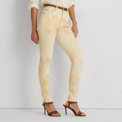 Lauren Ralph Lauren Floral High-Rise Skinny Ankle Jeans Blush Yellow Multi