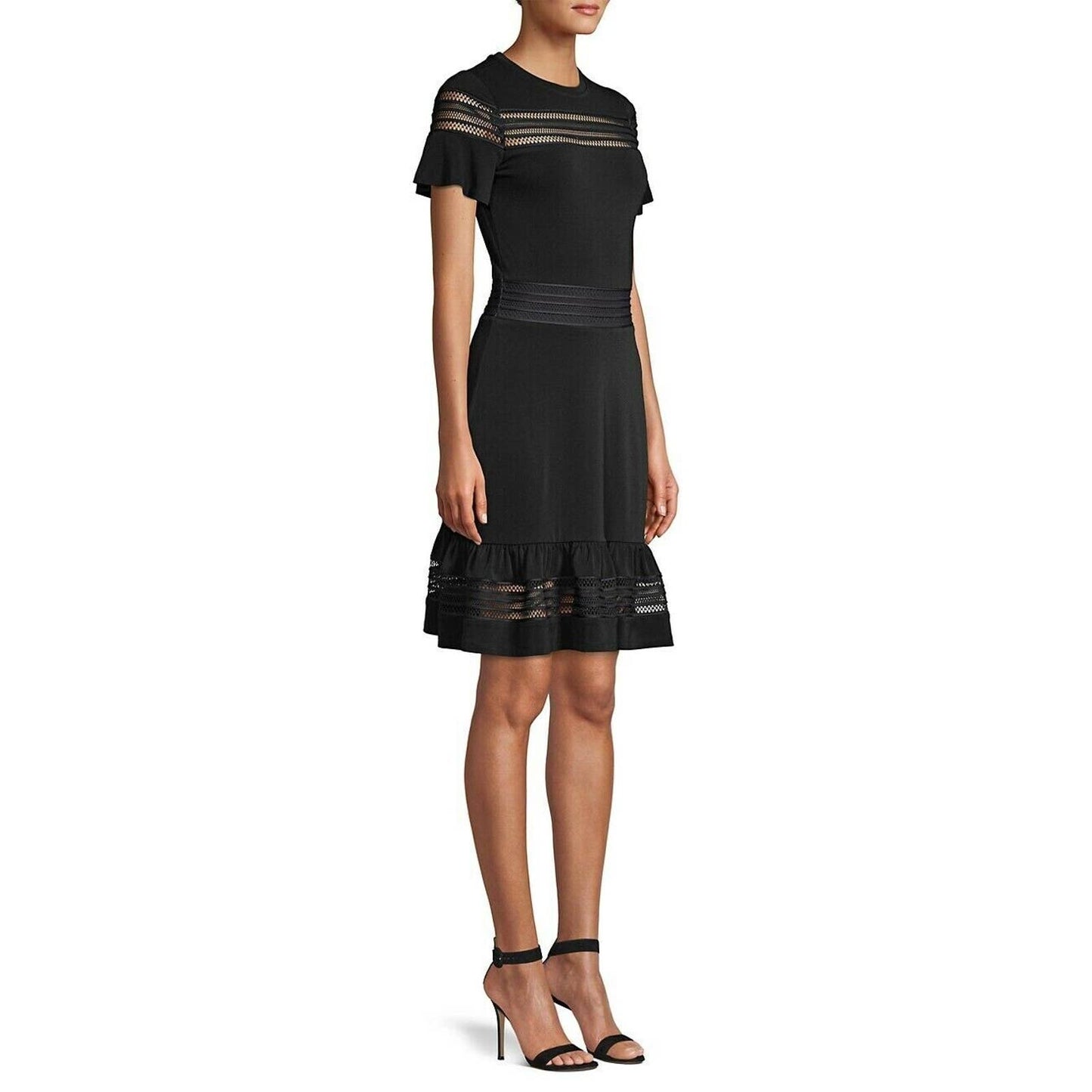 MICHAEL Michael Kors Mesh Mix Ruffle Dress, Black, PL, NWT