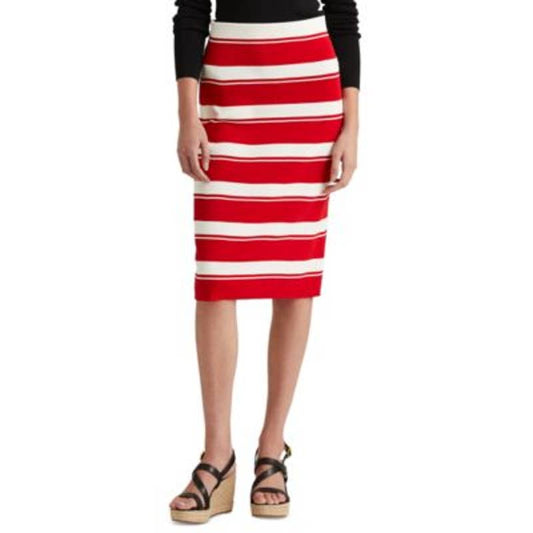 Lauren Ralph Lauren Women's Lipstick Red & Pale Cream Striped Pencil Skirt