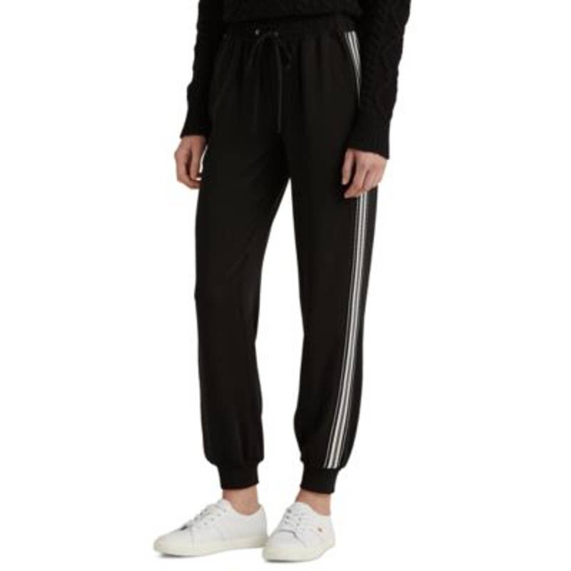 Lauren Ralph Lauren Women's Black & White Crepe Side Striped Sweatpants