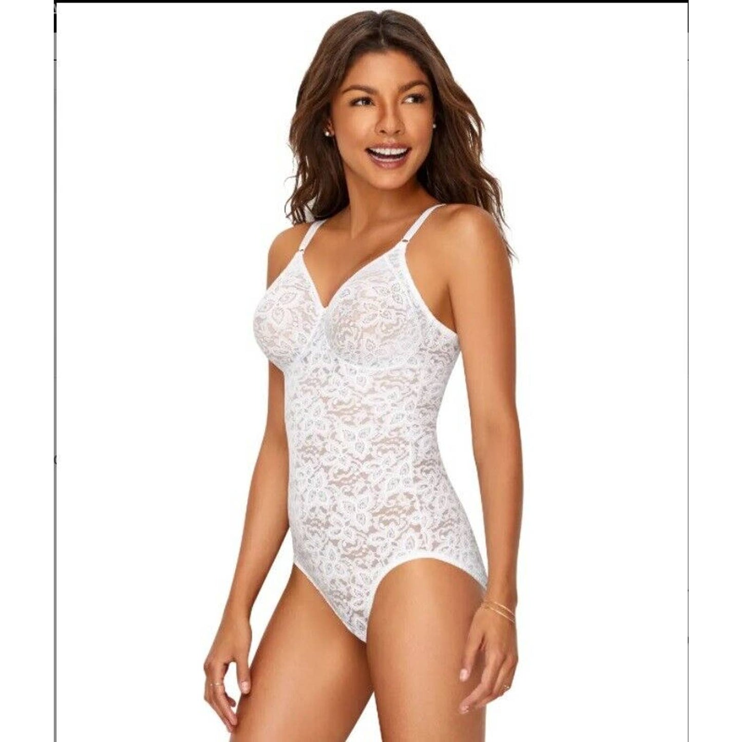 Bali Ladies DF8L10 Women's Lace N Smooth Body Briefer, 34C, White, NWT