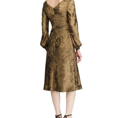 LAUREN RALPH LAUREN WOMEN'S MARLETTA FAUX WRAP SATEEN DRESS GOLD